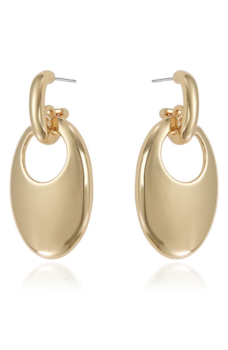 Ettika Smooth Oval Drop Hoop Earrings, Alternate, color, Gold