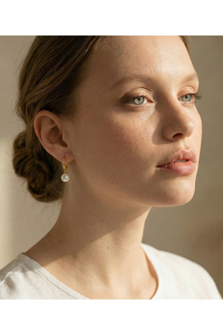 South Sea Pearl Huggie Tania Earrings, Alternate, color, Yellow Gold