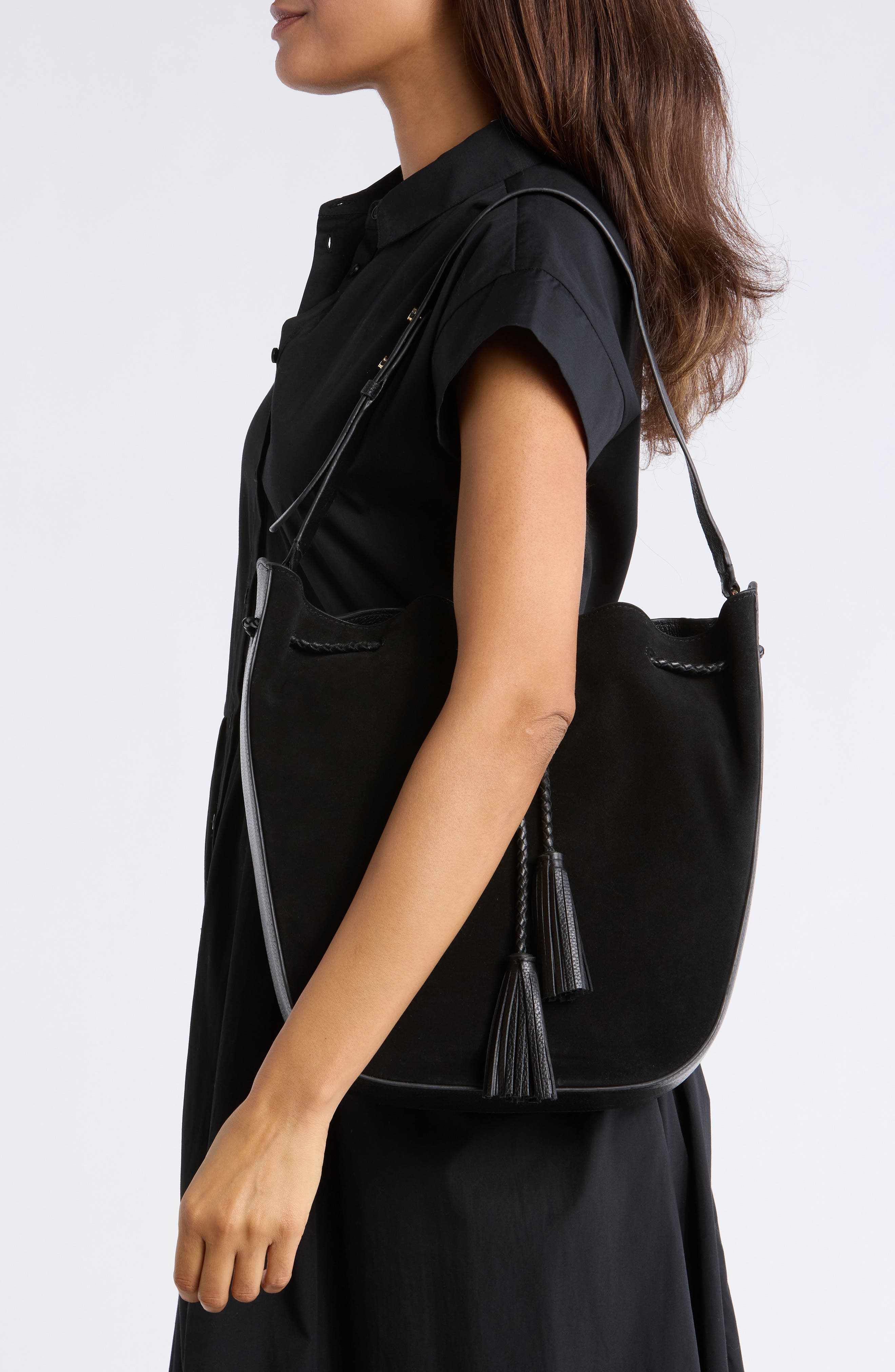 Rebecca Minkoff Lulu Suede Crossbody Bag, Alternate, color, Black