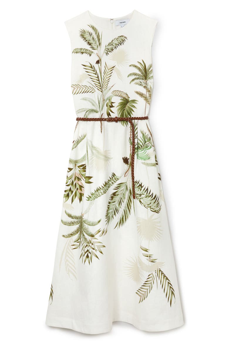 Palma Palm Print Linen Midi Dress, Alternate, color, IVORY/ KHAKI