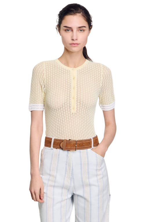 Sandro Pointelle-knit Short-sleeve Sweater In Light Yellow