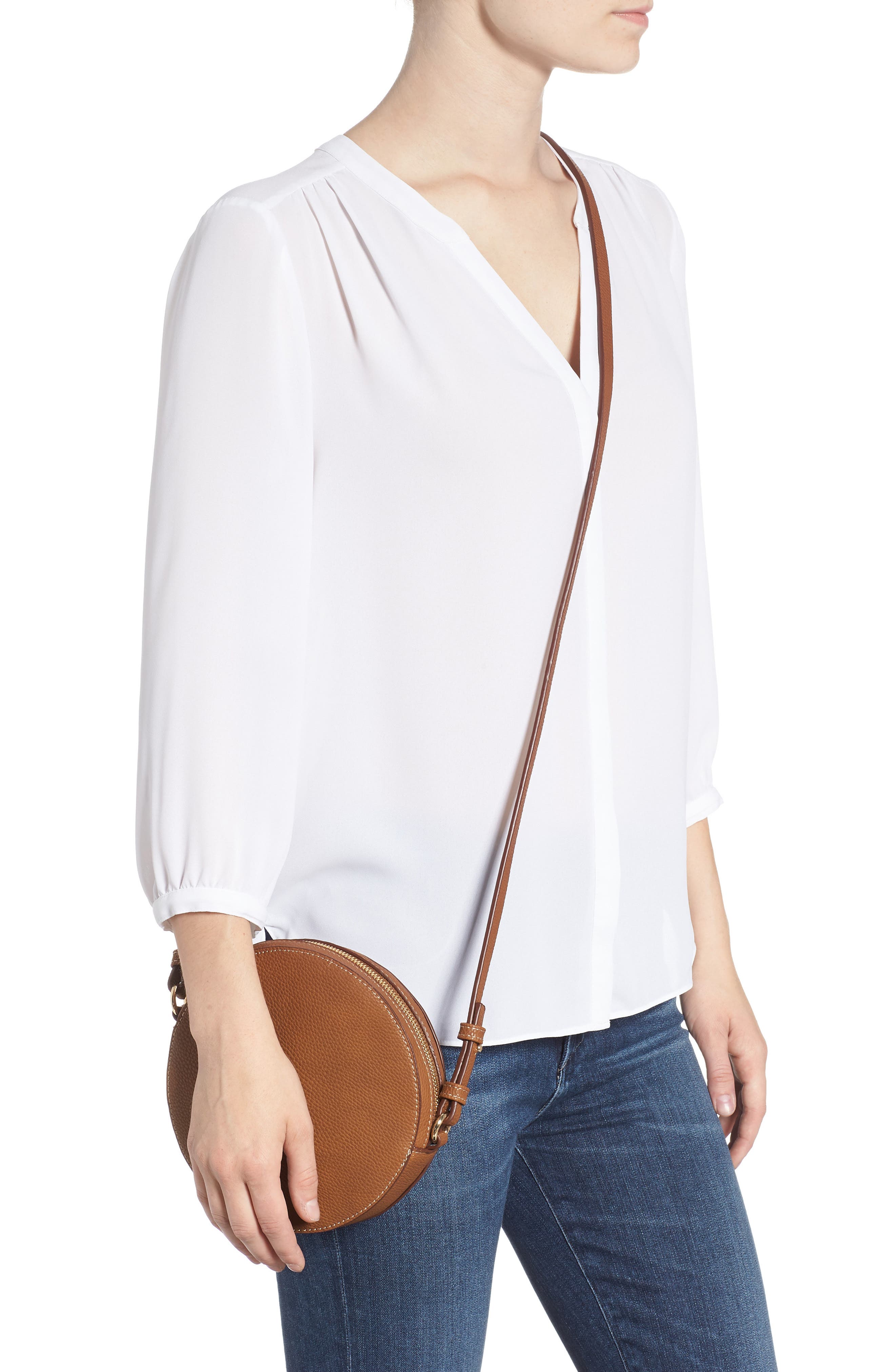 Cassie Faux Leather Circle Crossbody Bag, Alternate, color, TAN THRUSH