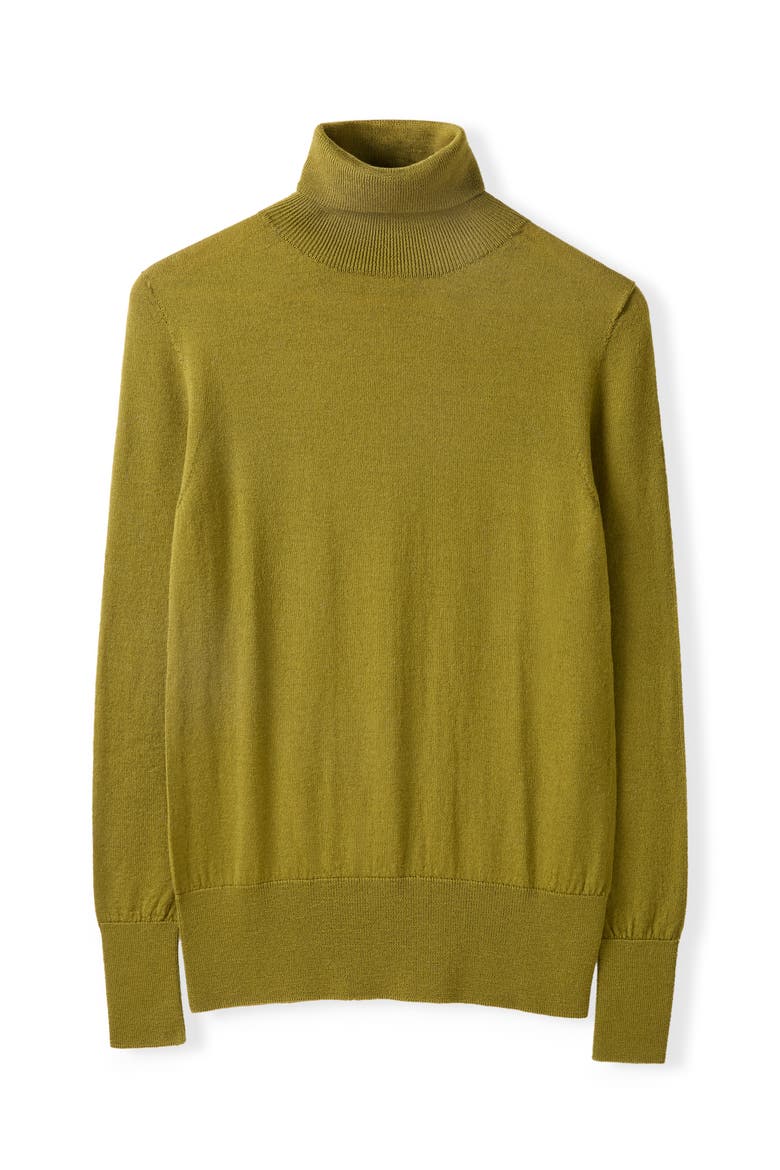 British Merino Turtle Neck Sweater, Alternate, color, Moss