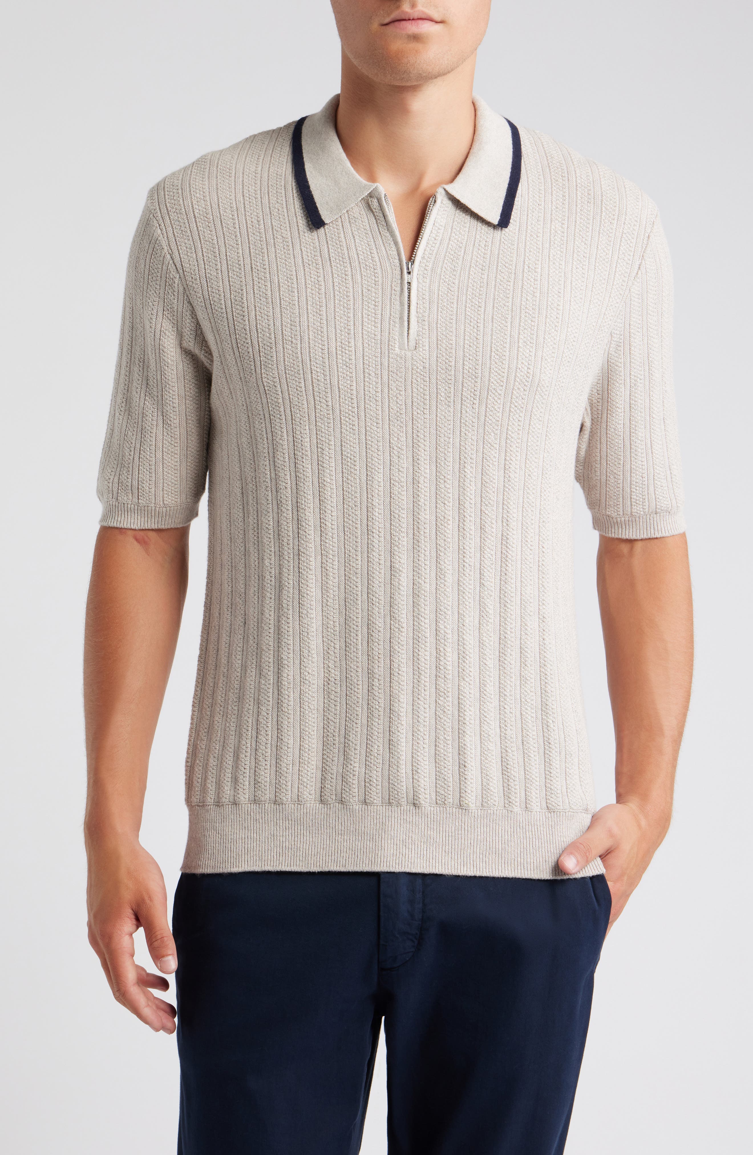 Wax London Bury Zip Polo Cotton & Cashmere Sweater