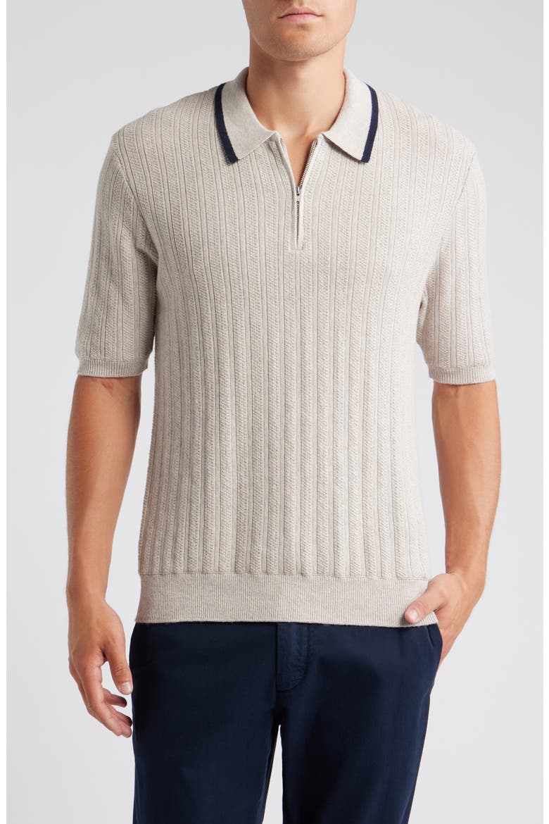 Bury Zip Polo Cotton & Cashmere Sweater, Main, color, NATURAL MELANGE