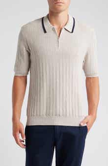 Wax London Bury Zip Polo Cotton & Cashmere Sweater
