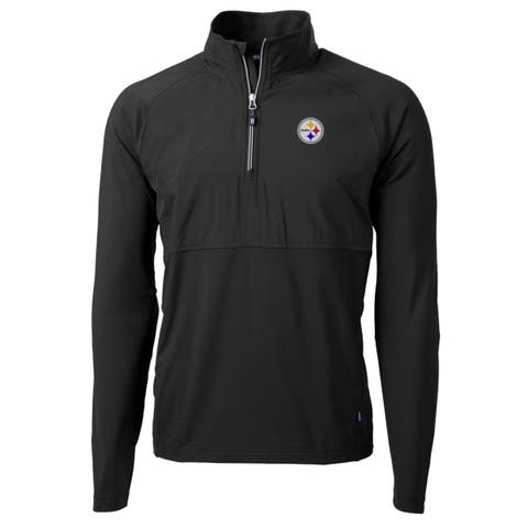 Men's Cutter & Buck Black Pittsburgh Steelers Adapt Eco Knit Hybrid Recycled Quarter-Zip Raglan Jacket