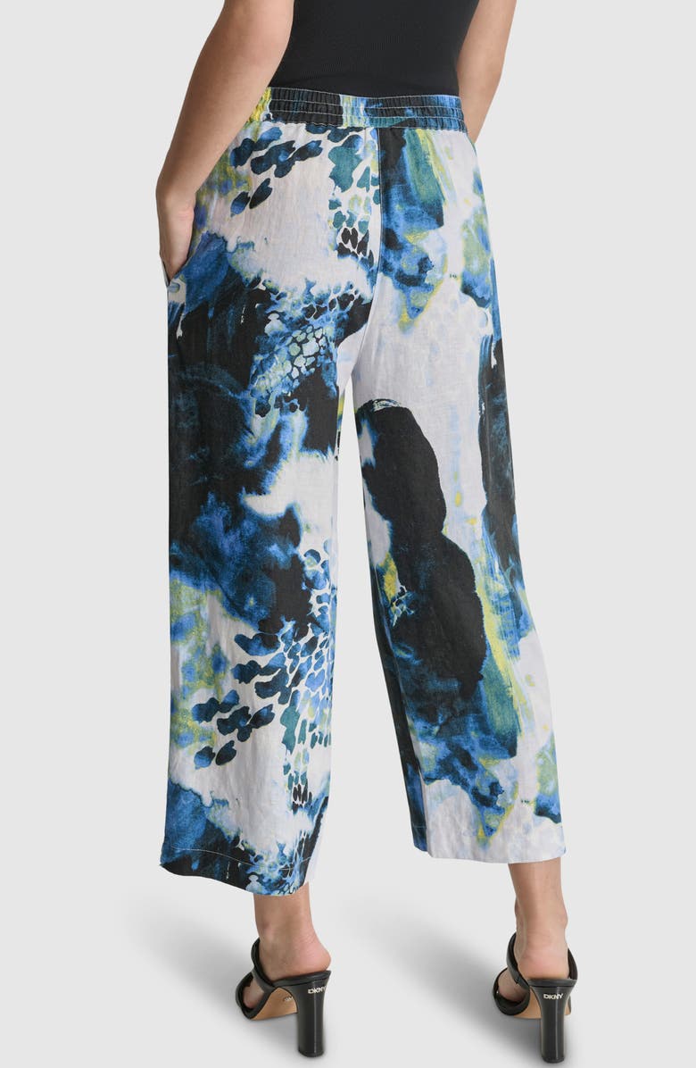 DKNY Floral Print Straight Leg Linen Ankle Pants, Alternate, color,