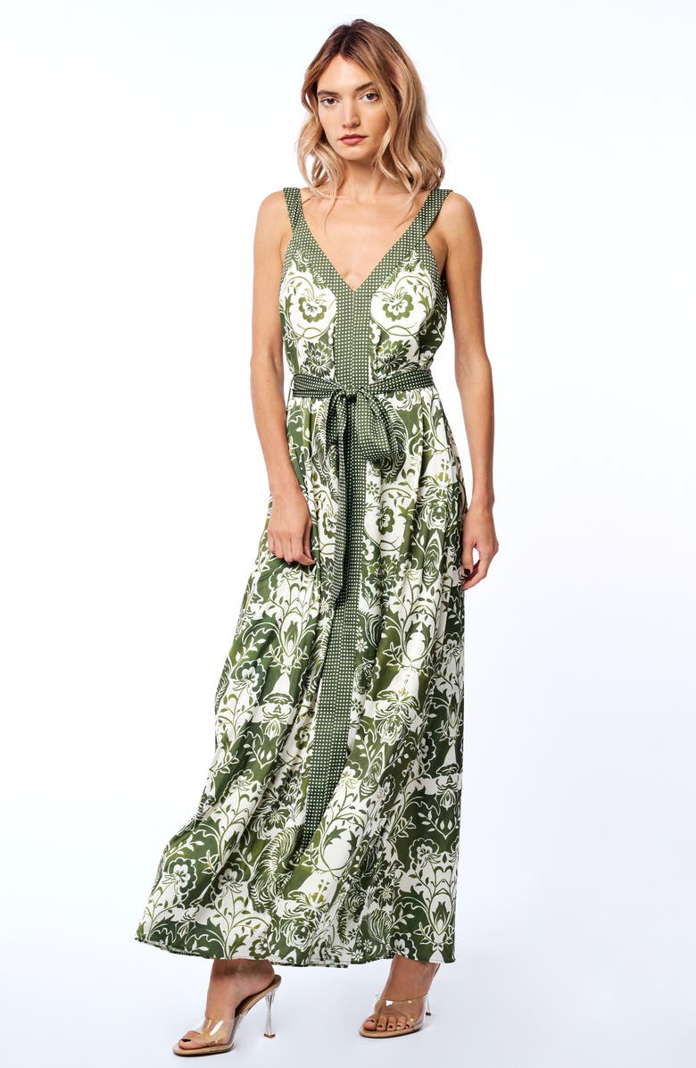 CIEBON Aiza Tie Waist Maxi Dress, Alternate, color, Green Multi