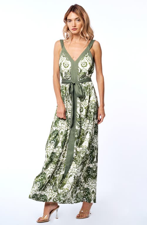 Ciebon Aiza Tie Waist Maxi Dress In Green Multi