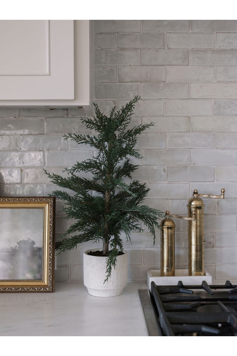 2' Faux Cedar Tree, Set of 2, Alternate, color, Crème