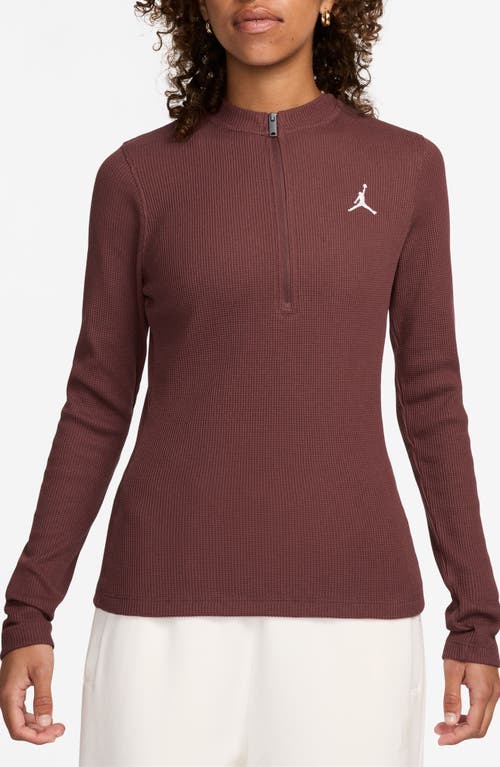 Shop Jordan Waffle Texture Long Sleeve Half Zip Top In Dark Pony/white