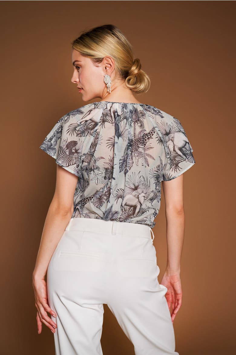 Printed Silk Blouse With Cap Sleeves, Alternate, color, Mint