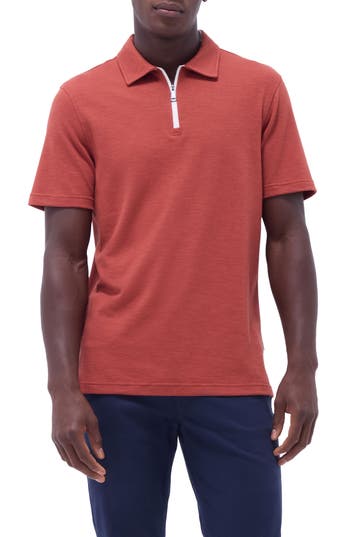 Bugatchi Quarter Zip Polo In Red