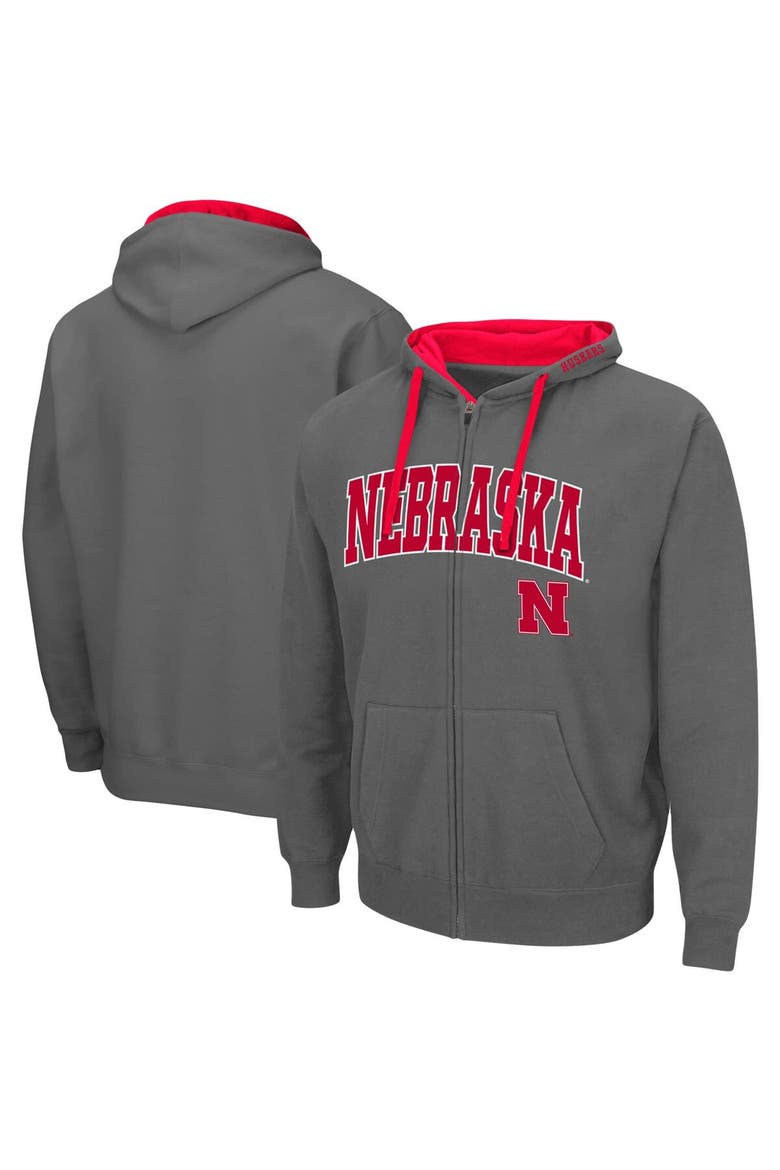 Men's Colosseum Charcoal Nebraska Huskers Big & Tall Full-Zip Hoodie, Main, color, Charcoal