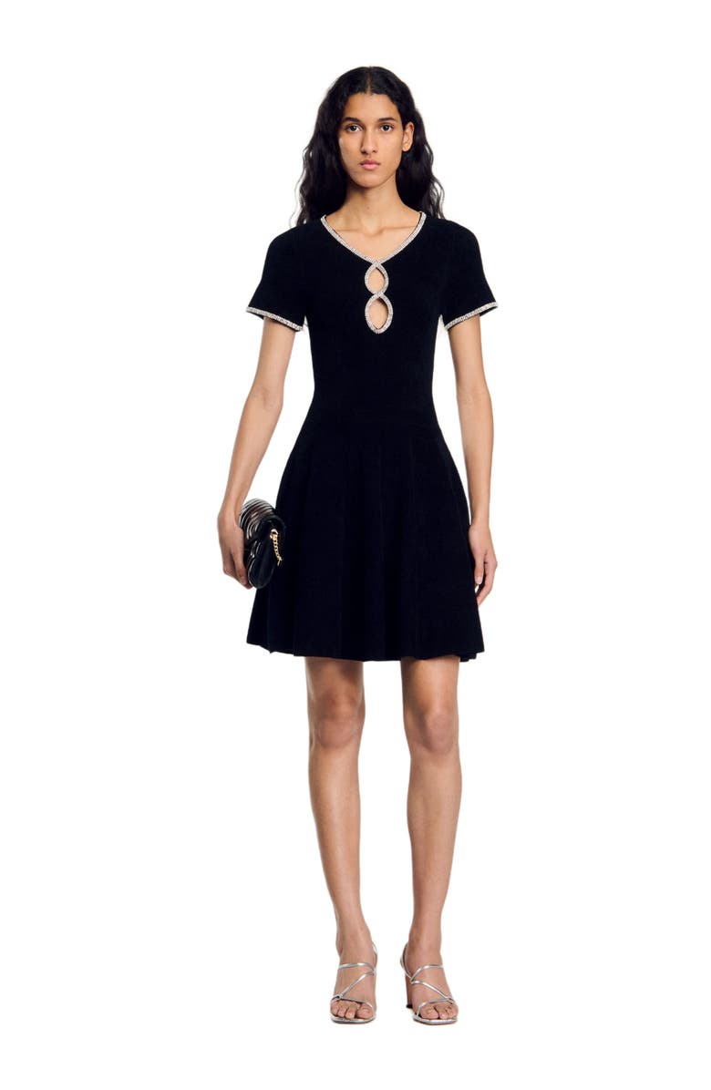 SANDRO Rhinestone velvet dress, Alternate, color, 