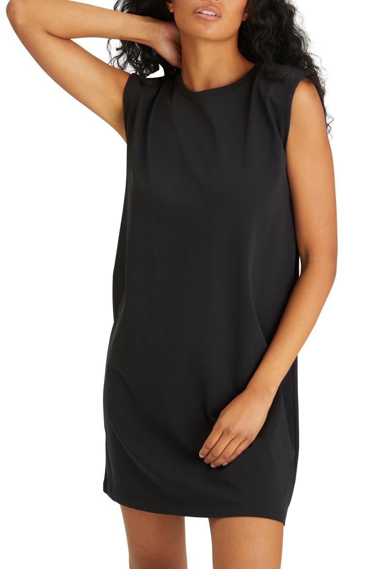 Shoulder Pad T-Shirt Dress, Alternate, color, BLACK