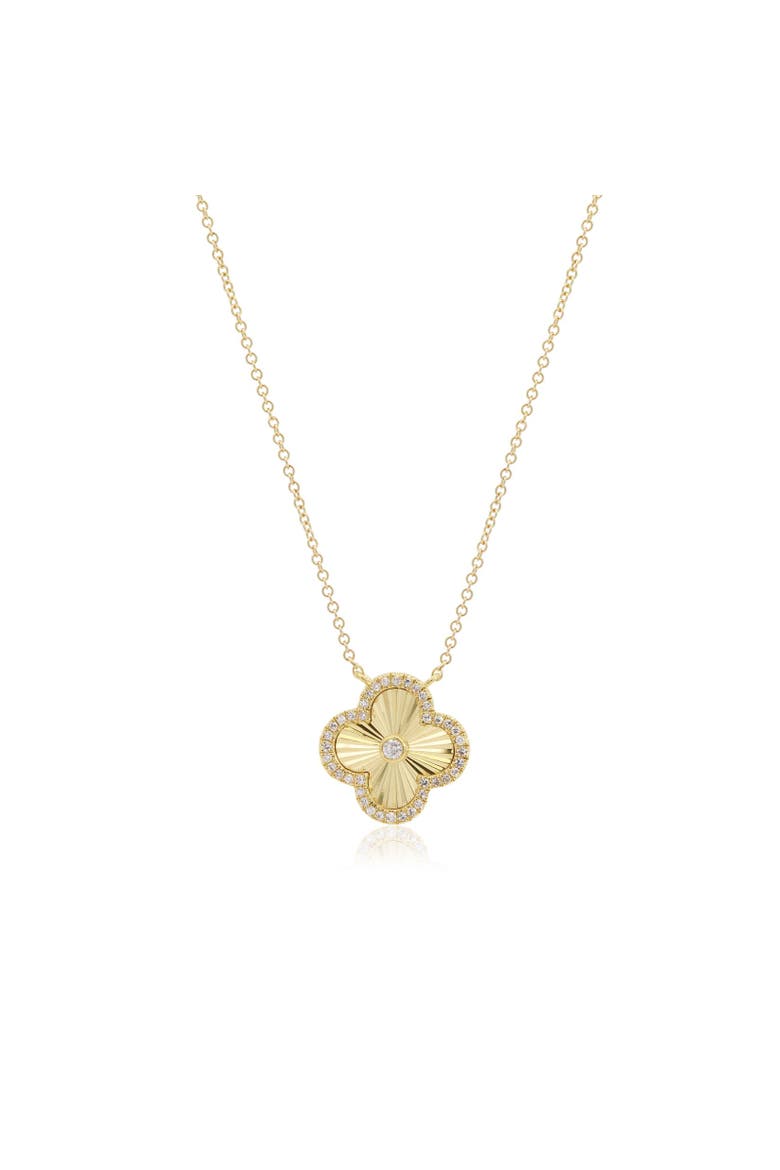 Fluted Gold Diamond Accent Single Clover Necklace, Main, color, Yellow Gold