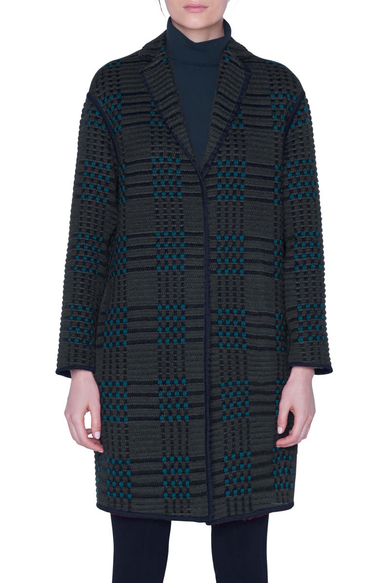 Akris St. Gallen Embroidered Plaid Coat, Main, color, 