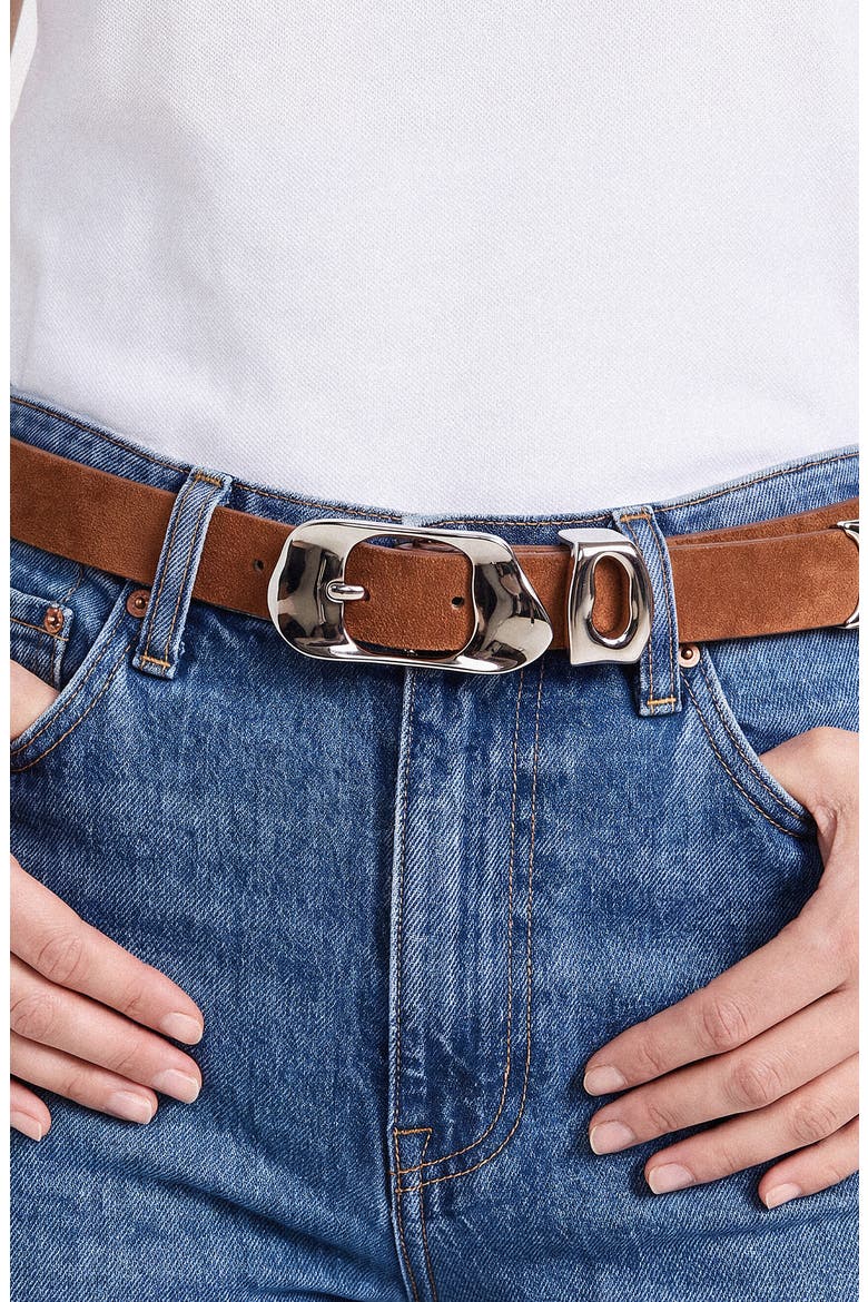 Moderna Leather Belt, Alternate, color, WARM TRUFFLE AND SILVER