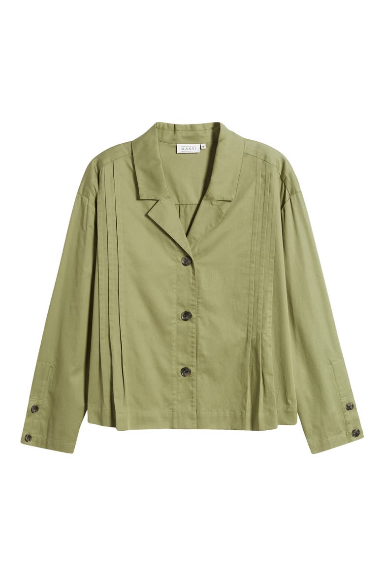 Icara Pleat Detail Button-Up Cotton Shirt, Alternate, color, LODEN GREEN