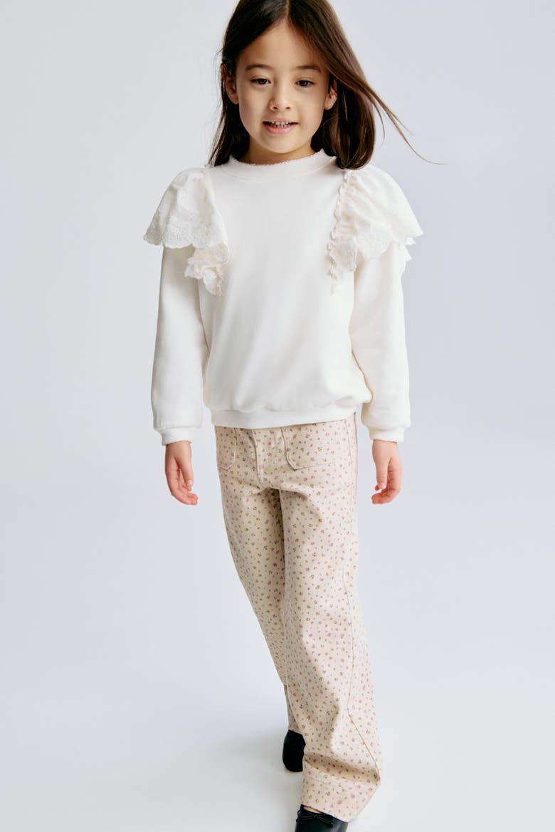 Frill-trimmed Sweatshirt, Alternate, color, White