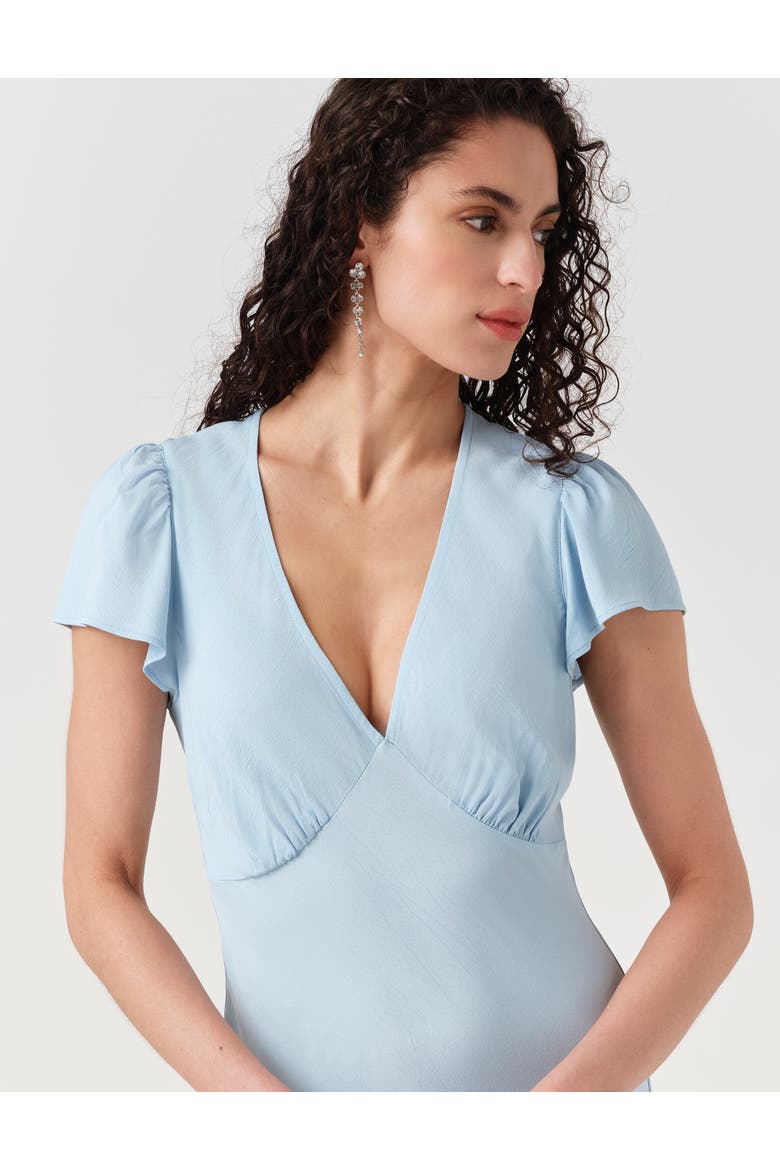 Corinne Frill Crepe Midi Dress, Alternate, color, Blue