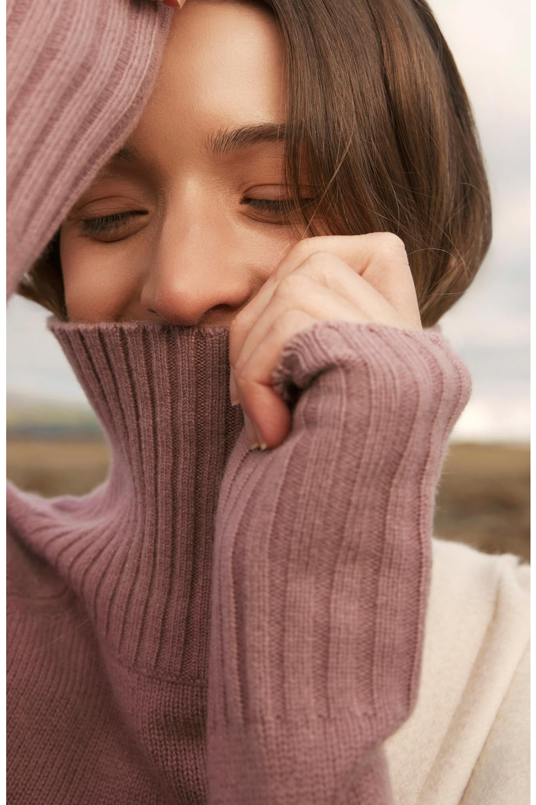Emma Cashmere Relaxed Turtleneck Sweater, Alternate, color, Dusty Rose