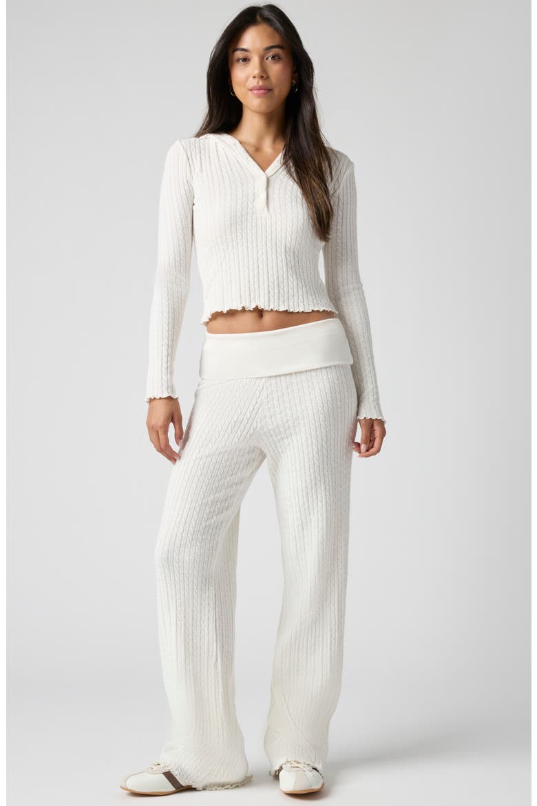 Mini Cable Stitch Foldover Sweater Pants, Alternate, color, JET STREAM