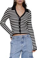 Avec Les Filles Striped Pointelle Polo Cardigan