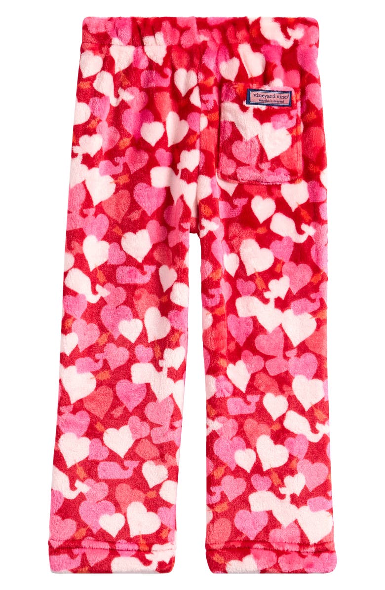 vineyard vines Kids' Print Fleece Sleep Pants, Alternate, color, Hearts Red Velvet