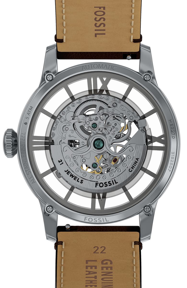 Fossil Townsman Leather Strap Watch, 44mm, Alternate, color, Brown/ Silver/ Gold