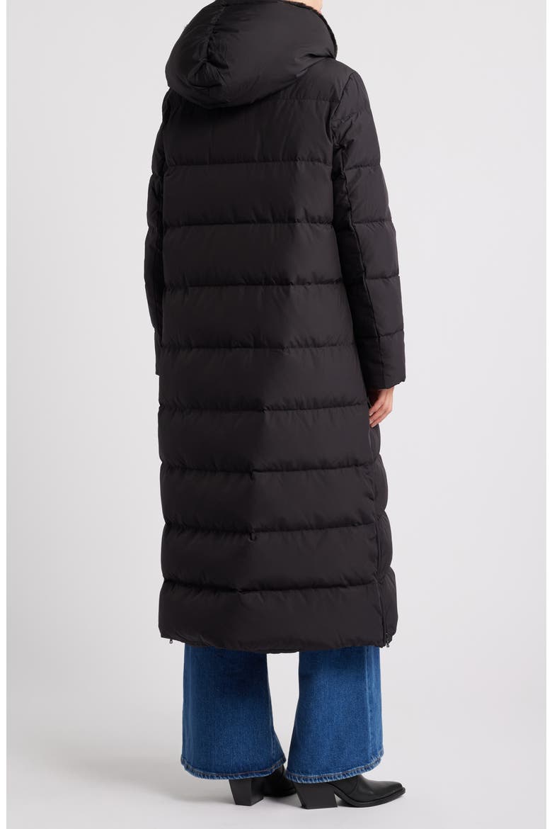 Longline Puffer Coat with Faux Fur Lined Hood, Alternate, color, BLACK