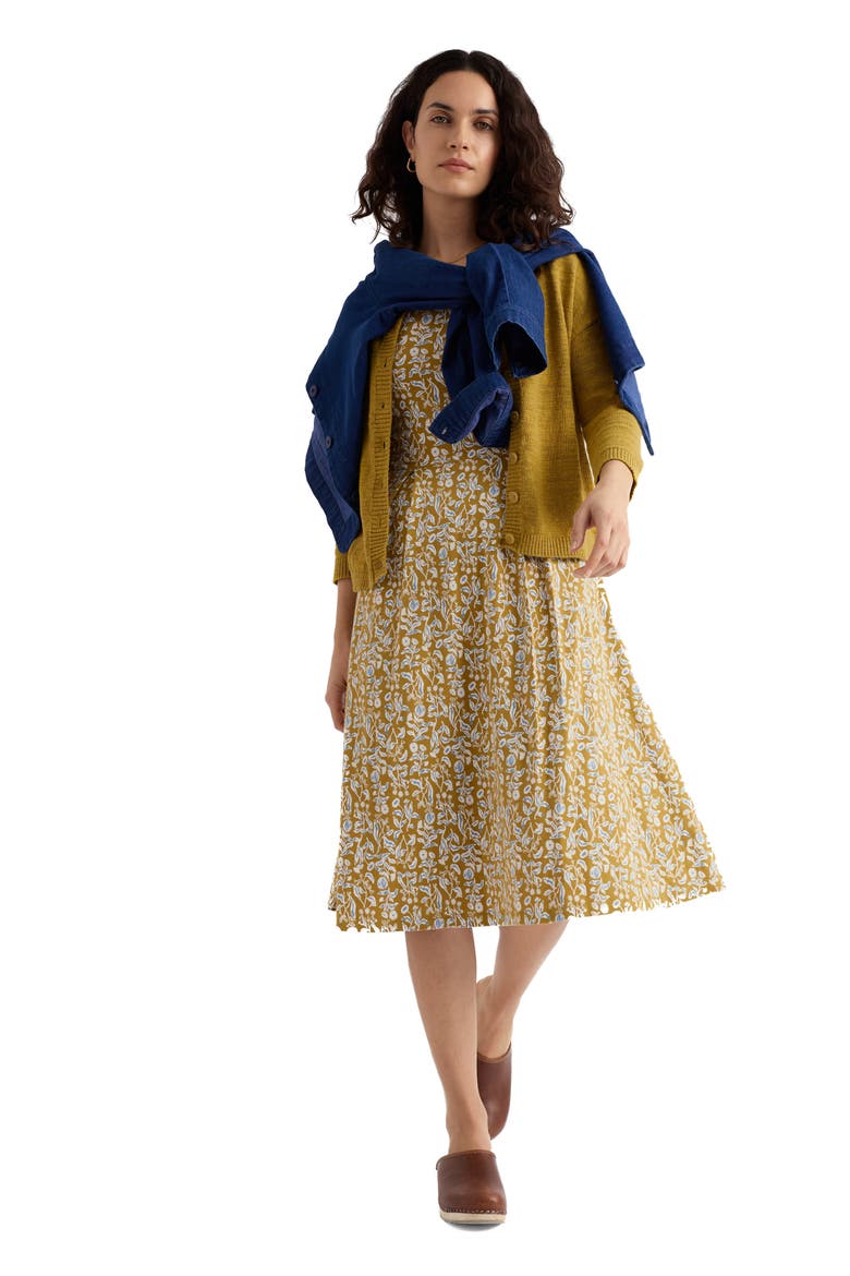 Pier View Print Flare Stretch Organic Cotton Dress, Alternate, color, INKY BOTANICAL TANSY