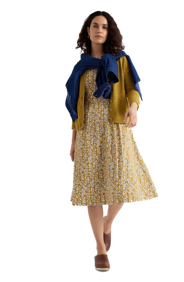 Seasalt Cornwall Pier View Print Flare Stretch Organic Cotton Dress, Alternate, color, Inky Botanical Tansy