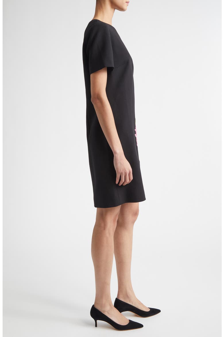 Floral Embroidered Stretch Wool Shift Dress, Alternate, color, BLACK MULTI