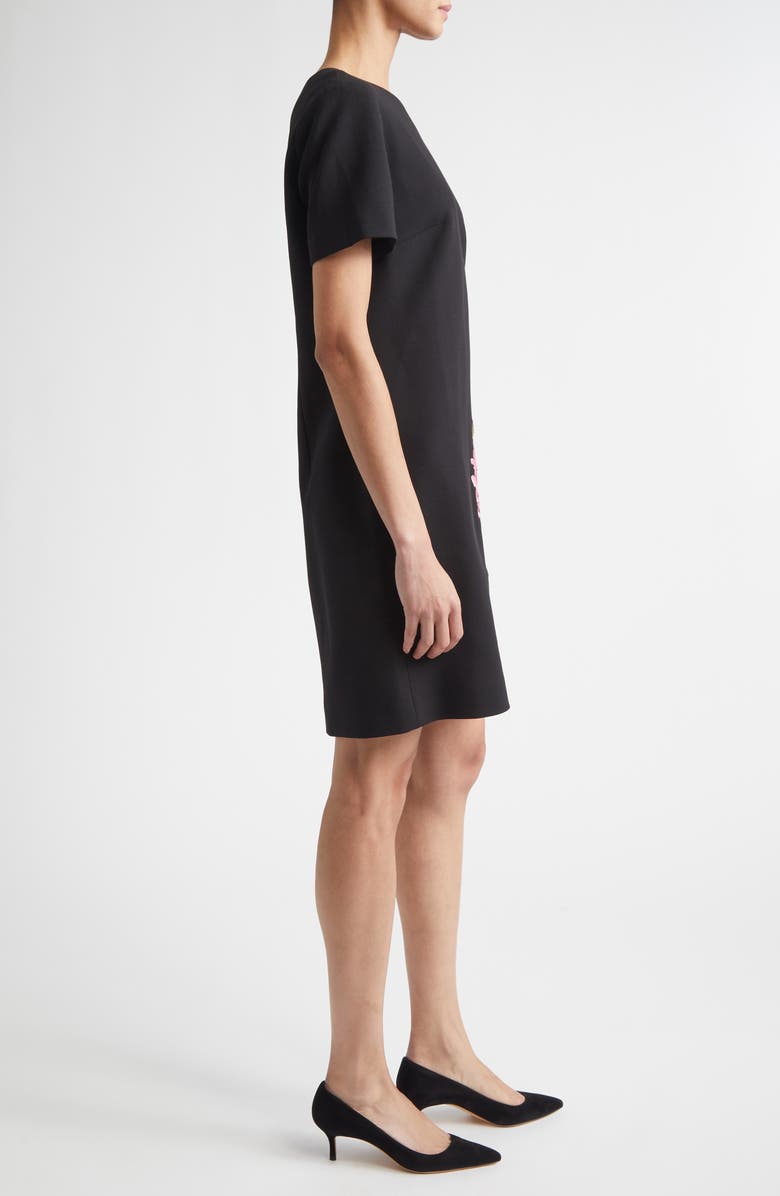 Carolina Herrera Floral Embroidered Stretch Wool Shift Dress, Alternate, color, Black Multi
