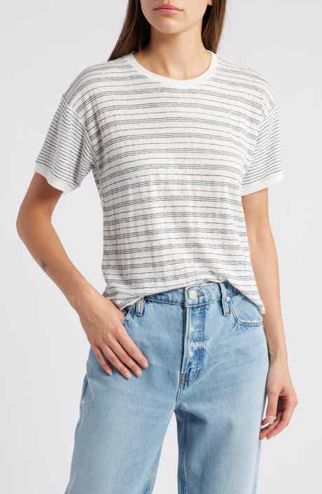 FRAME Stripe Organic Linen Crewneck T-Shirt
