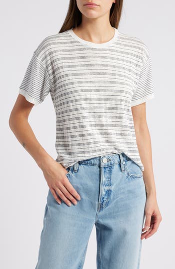 Frame Crewneck Linen Tee In Multi