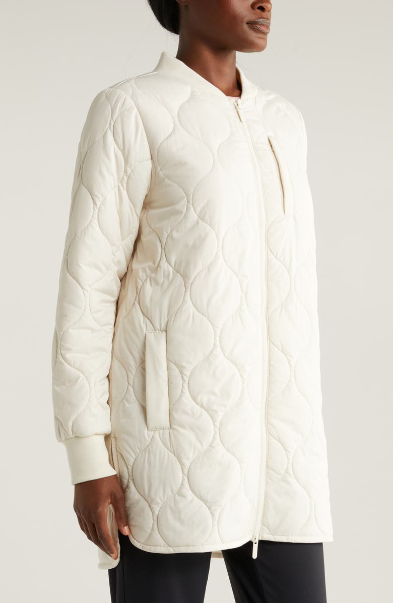 Zella Recycled Polyester Quilted Long Jacket, Alternate, color, Ivory Egret