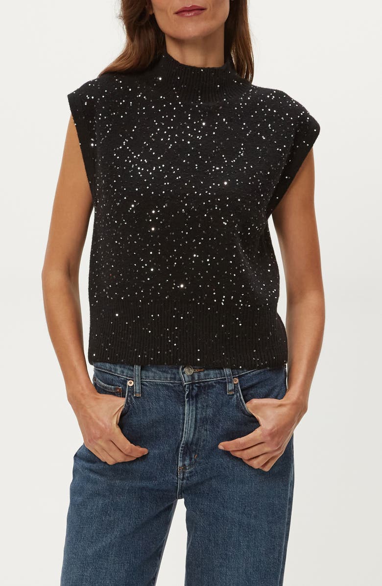 Michael Stars Raina Sequin Embellished Extended Shoulder Sweater, Alternate, color, Black