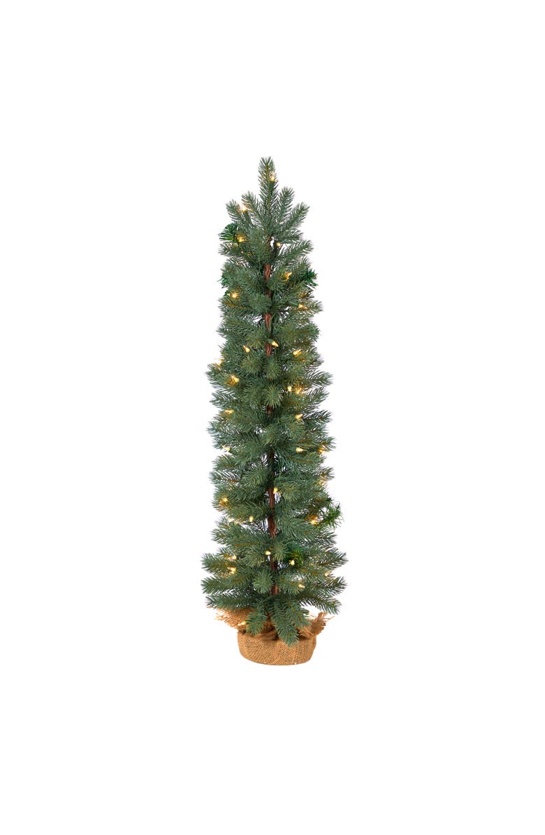 NEARLY NATURAL 3-ft Green Pine Artificial Christmas Tree with 50 Warm White Lights Set in a Burlap Base, Main, color, Green