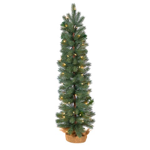 3-ft Green Pine Artificial Christmas Tree with 50 Warm White Lights Set in a Burlap Base