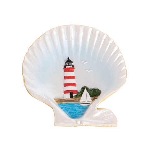 Vintage Lighthouse Shell Decorative Trinket Dish 3.14"