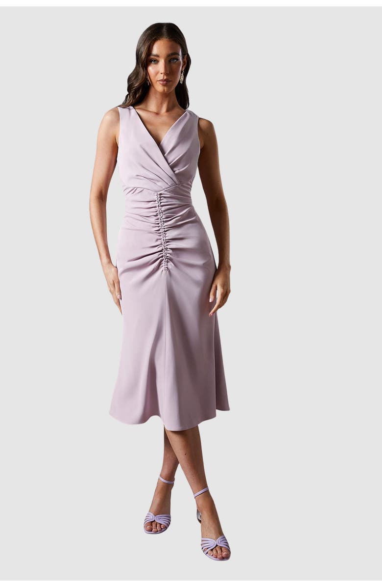 Coast Ruched Vee Dress, Main, color, Lilac