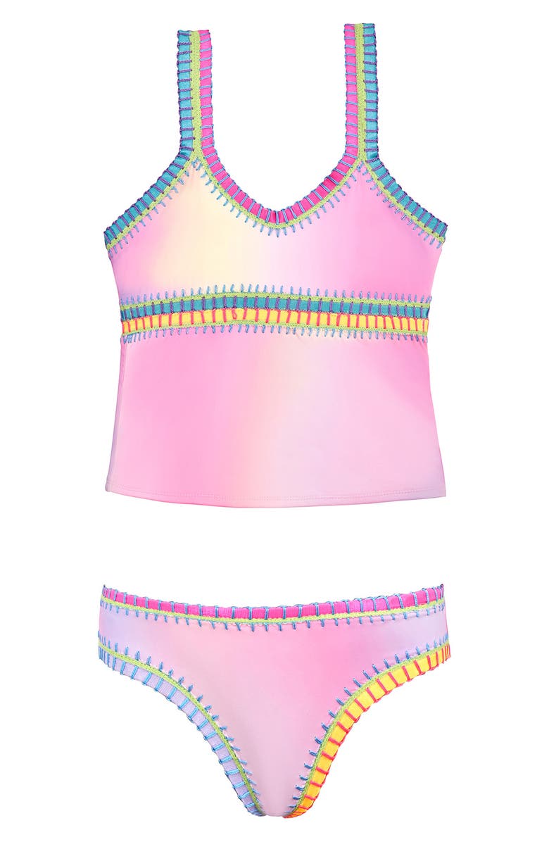 PQ SWIM Kids' Rainbow Embroidered Two-Piece Swimsuit, Main, color, Cotton Candy