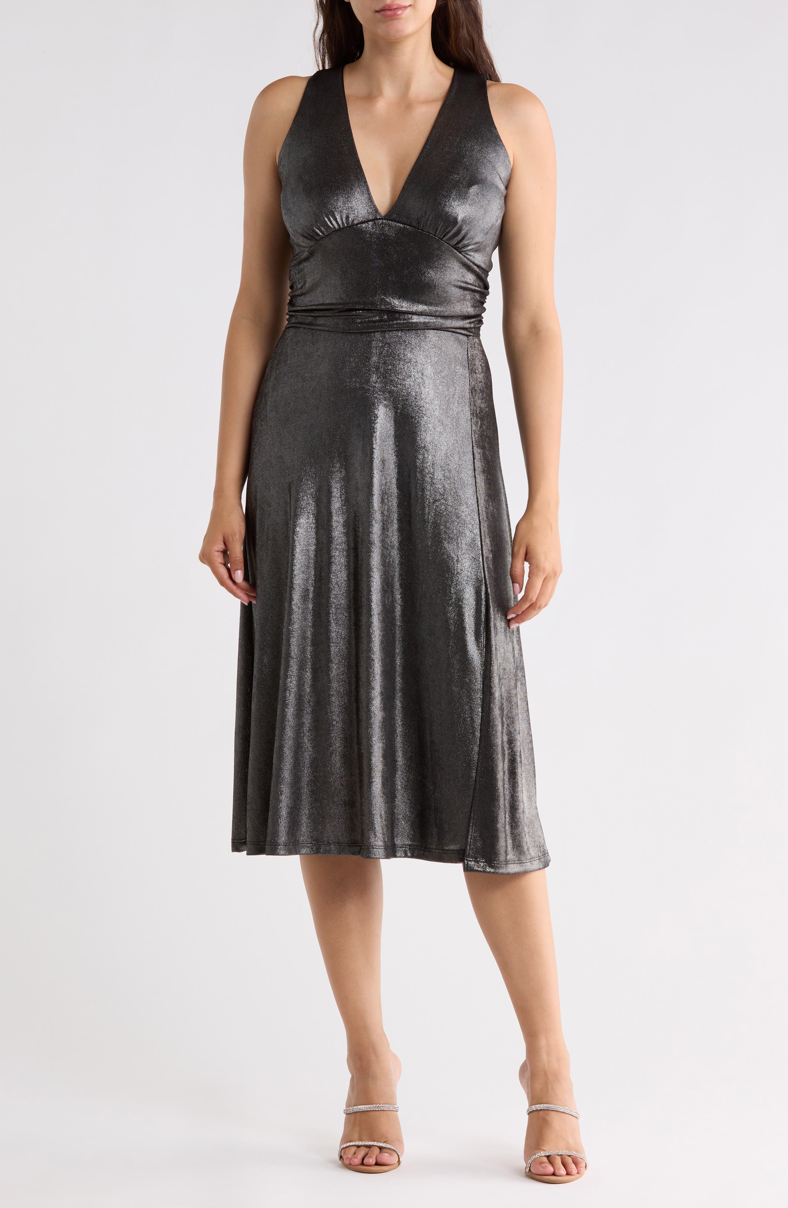 Lurex V-Neck Sleeveless Midi Dress