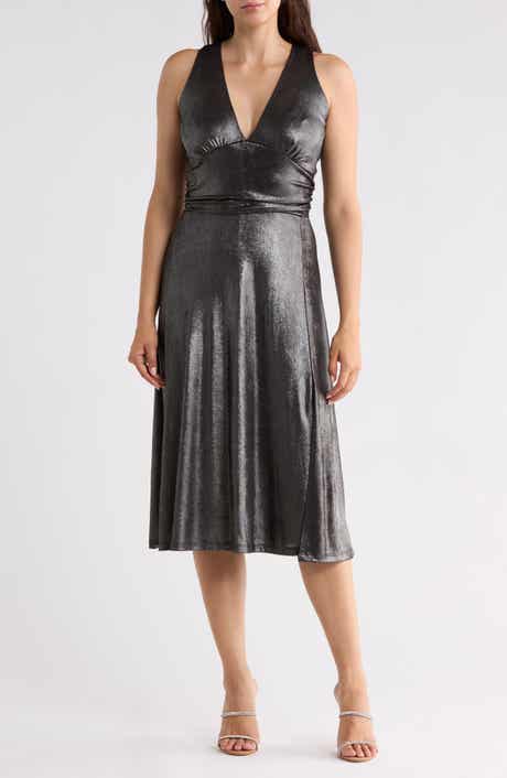 Lurex V-Neck Sleeveless Midi Dress