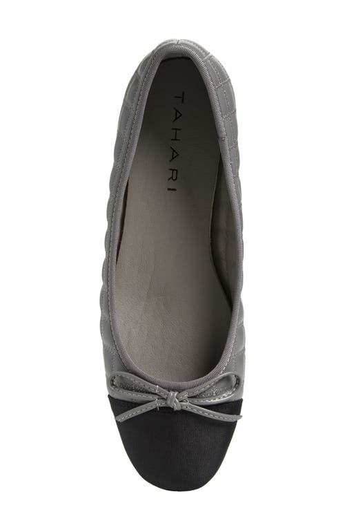 T Tahari Chateau Cap Toe Quilted Flat In Gray/black
