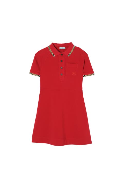 Girls' Check Trim Cotton Polo Shirt Dress